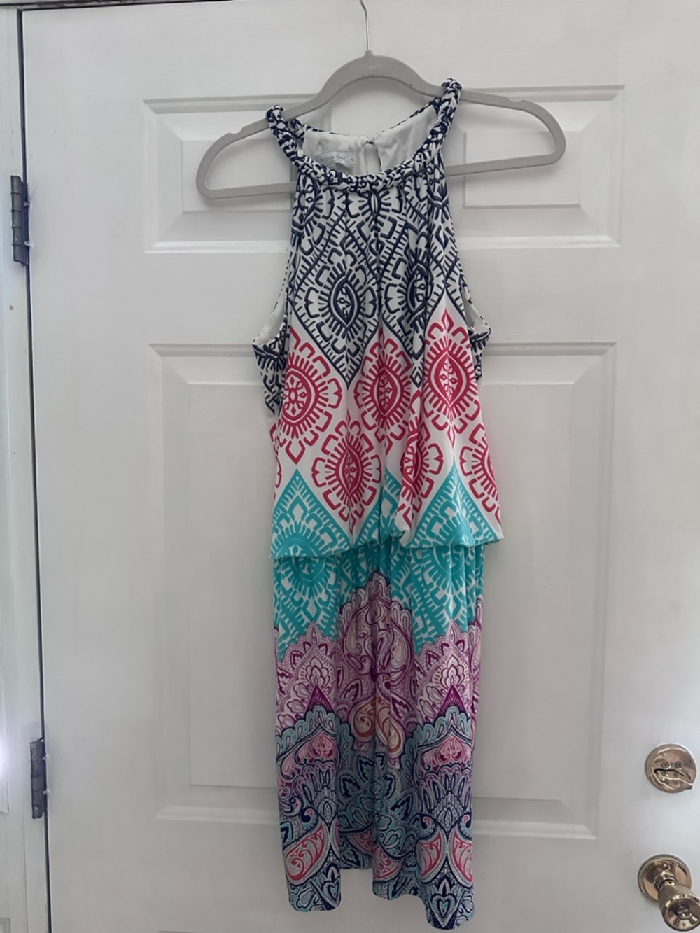 Women’s London Time size 10 Patterned Halter One-Piece in Navy, Pink & Teal